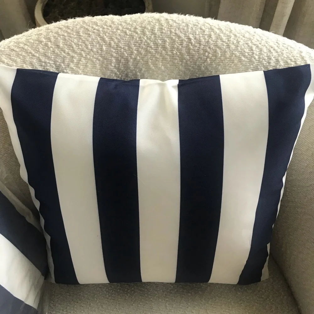 NEW Striped Navy and White Decorative Throw Pillow by 15”x15” set of 2
